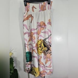 Maeve by Pia Binazzi Wide Leg Palazzo Pants XS Fish & Floral Print Anthropologie